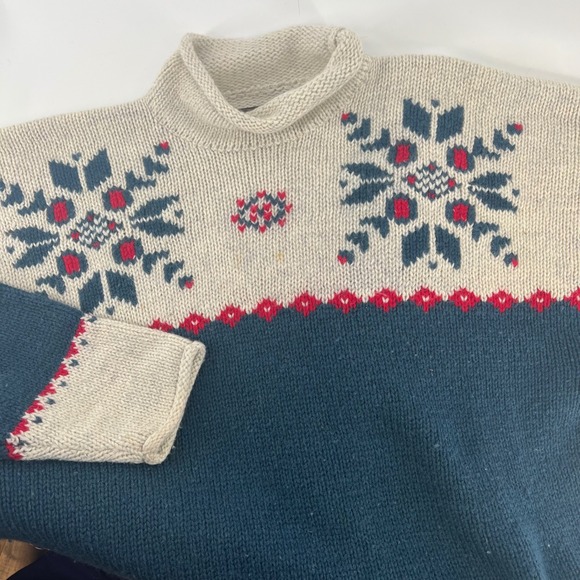 Eddie Bauer Other - Vintage Eddie Bauer Wool Fair Isle Roll Neck Sweater XL Snowflake Nordic USA